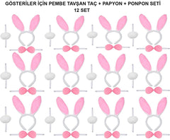 Nessiworld Pembe Tavşan Kostüm Seti – Taç, Papyon, Ponpon (12’li Paket)