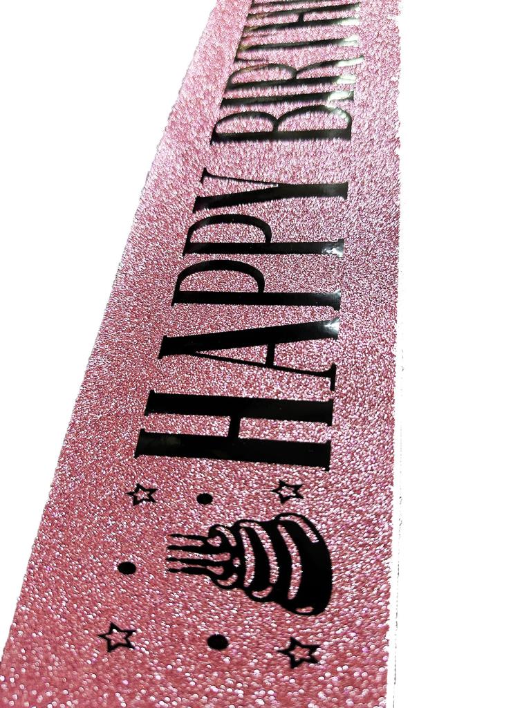 NessiWorld Pink Black Large Happy Birthday Written Glittery Shiny Sash Belt 10 cm Width