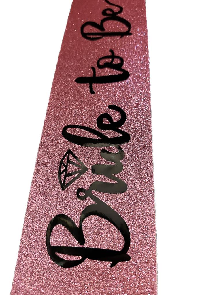 NessiWorld Pink Black Italic Wedding Ring Bride To Be Written Glittery Shiny Sash Belt 10x80 cm