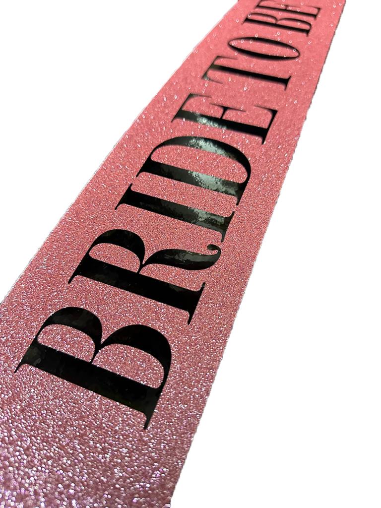 NessiWorld Pink Black Thick Bride To Be Written Glittery Shiny Sash Belt 10x80 cm