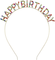 Nessiworld Colorful Crystal Stone Extra Luxury Silver Plated Happy Birthday Crown 16x17 cm