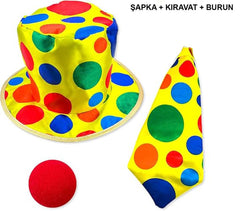 Nessiworld Colorful Clown Costume Set – 3 Piece Accessories (Hat, Tie, Nose)