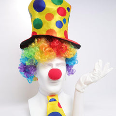Nessiworld Colorful Clown Costume Set – 5 Piece Accessories (Hat, Wig, Tie, Gloves, Nose)