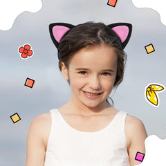 NessiWorld Oreille de chat mignonne Couronne de chat moelleuse Noir Intérieur Rose Couleur 17x15 cm