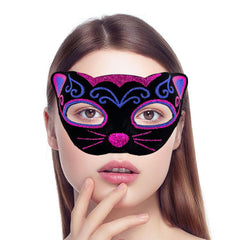 Nessiworld Black Velvet Coated Pink Blue Glitter Embroidered Cat Mask 20x13 cm