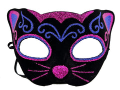 Nessiworld Black Velvet Coated Pink Blue Glitter Embroidered Cat Mask 20x13 cm
