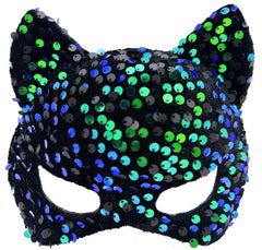 Nessiworld Black Velvet Fabric Blue Green Sequined Sequin Party Mask 16x14 cm