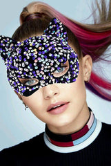 NessiWorld Black Velvet Fabric Purple White Sequined Sequin Party Mask 16x14 cm