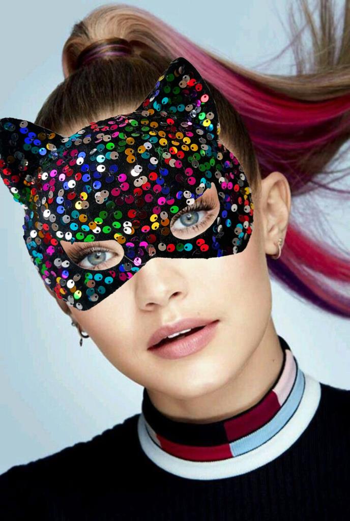 Nessiworld Black Velvet Fabric Colorful Sequined Sequin Party Mask 16x14 cm