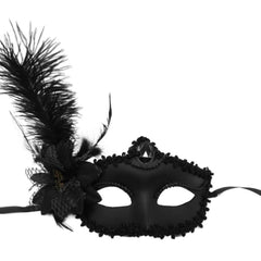 Masque vénitien Nessiworld noir mat avec plumes latérales et roses pour fête, bal de promo, 40 x 56 cm