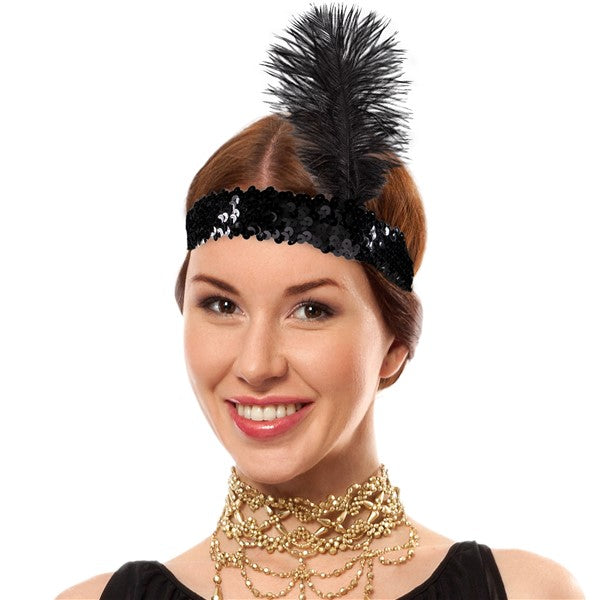 Nessiworld Black Color Charleston Headgear 90s 80s Feathered Hair Band