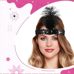 Nessiworld Black Color Charleston Headgear 90s 80s Feathered Hair Band