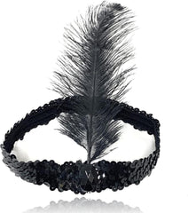 Nessiworld Black Color Charleston Headgear 90s 80s Feathered Hair Band