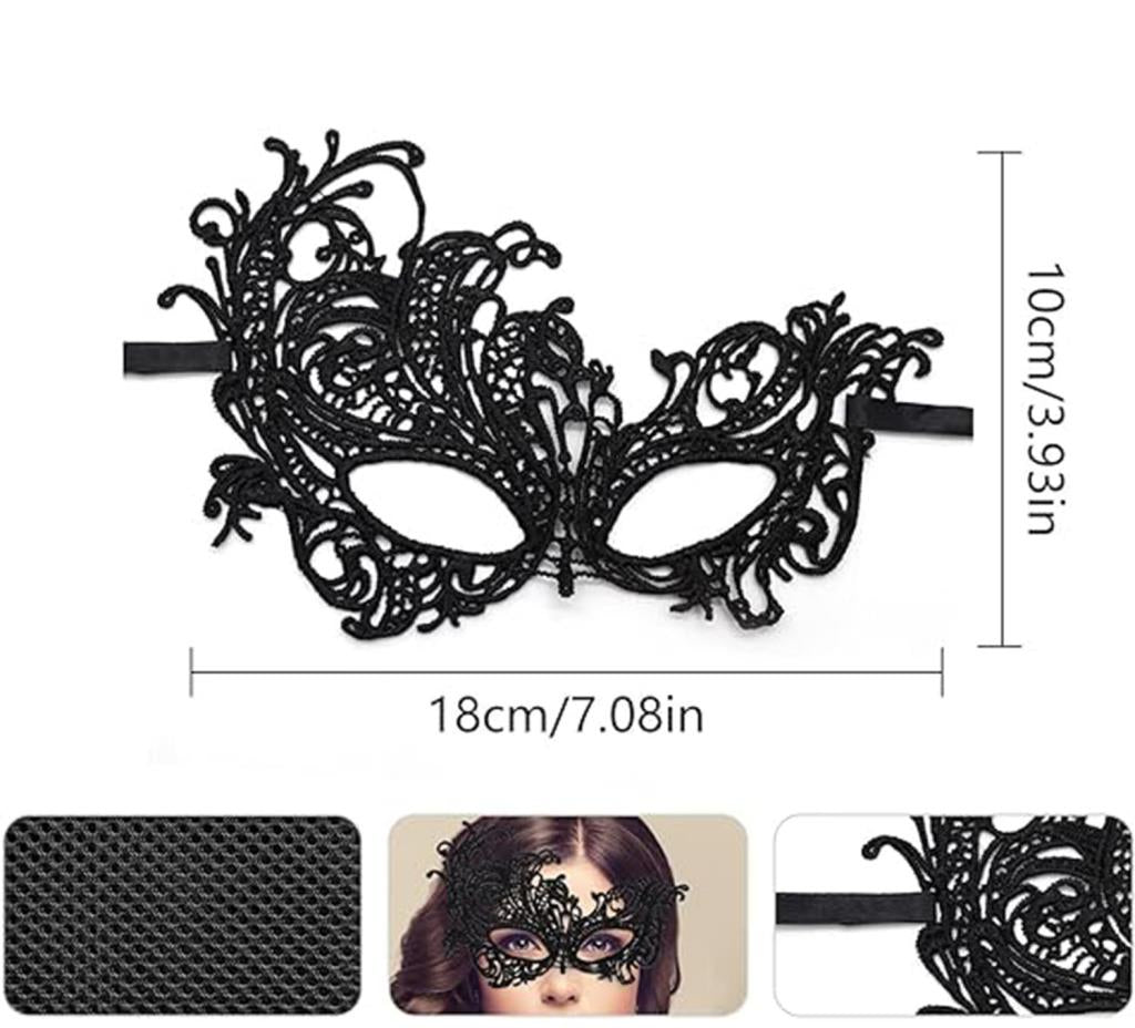 NessiWorld Black Color Lace Cut Lace Embroidered Prom Party Mask No. 1