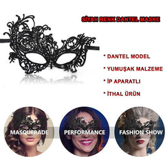 NessiWorld Black Color Lace Cut Lace Embroidered Prom Party Mask No. 1