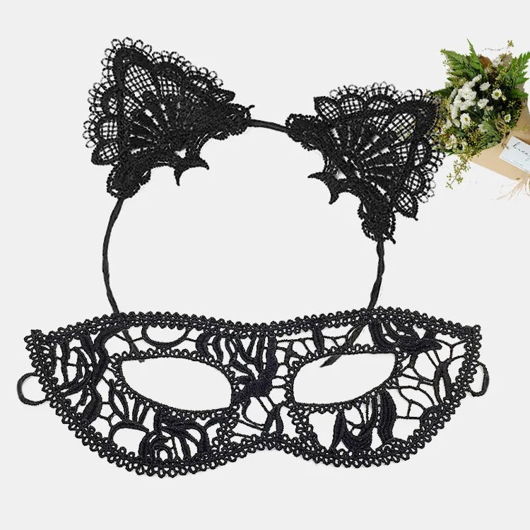 Nessiworld Black Color Lace Mask and Lace Ear Crown Set Adult No 12