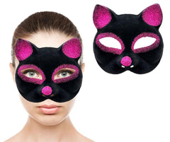 NessiWorld Black Color Fuchsia Glitter Suede Coating Cat Mask 18x14 cm