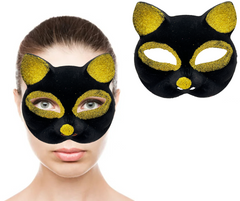 Nessiworld Black Color Gold Glitter Suede Coating Cat Mask 18x14 cm