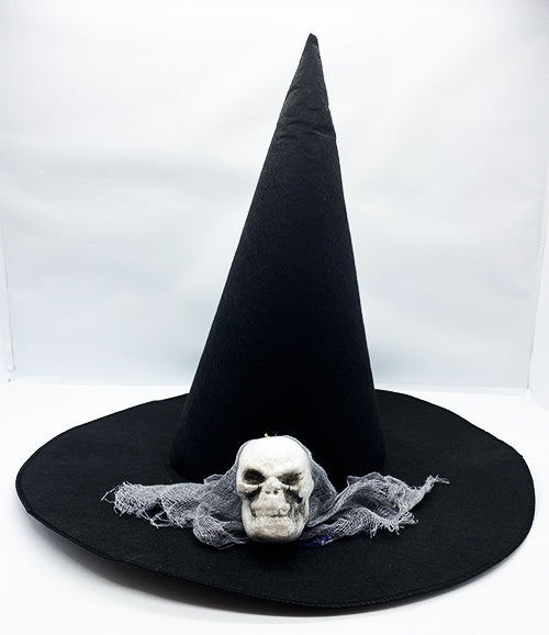 Nessiworld Black Color Gray Veil Skull Themed Witch Hat 35x38 cm