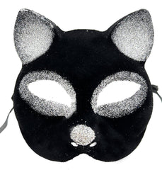 Nessiworld Black Color Silver Glitter Suede Coating Cat Mask 18x14 cm