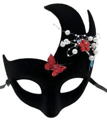 Nessiworld Black Color Pearl Stone Suede Coating Venetian Party Mask 20x22 cm