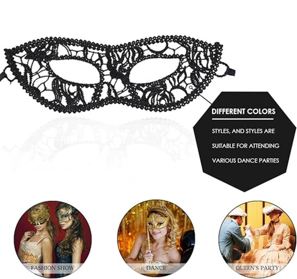 Nessiworld Black Color Cat Model Lace Embroidery Party Mask No. 12
