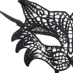 Nessiworld Black Color Cat Model Lace Embroidery Party Mask No. 8