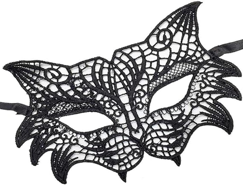 Nessiworld Black Color Cat Model Lace Embroidery Party Mask No. 8