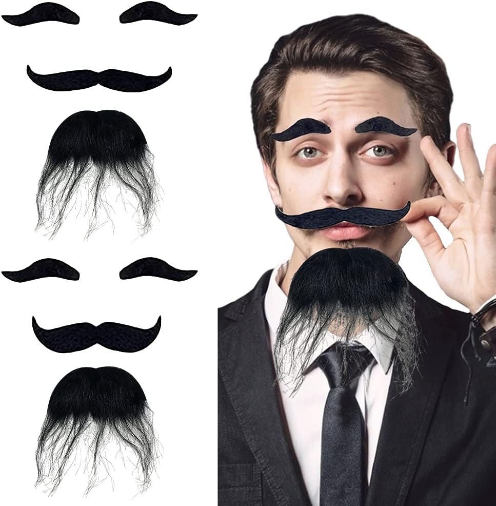 Nessiworld Black Color Self Adhesive Fake Beard Moustache and Eyebrow Set