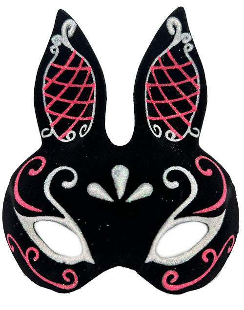 NessiWorld Black Color Red White Glitter Black Suede Coating Rabbit Mask 18x16 cm