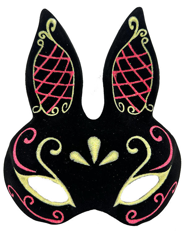 NessiWorld Black Color Red Gold Glitter Black Suede Coating Rabbit Mask 18x16 cm
