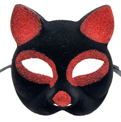 NessiWorld Black Color Red Glitter Suede Coating Cat Mask 18x14 cm