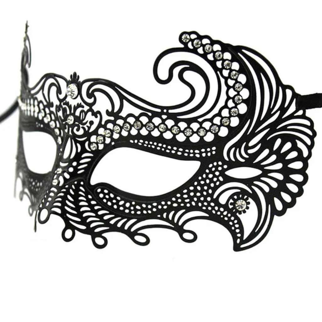 Nessiworld Black Color Laser Cut Metal Prom Party Venetian Mask with Crystal Stones