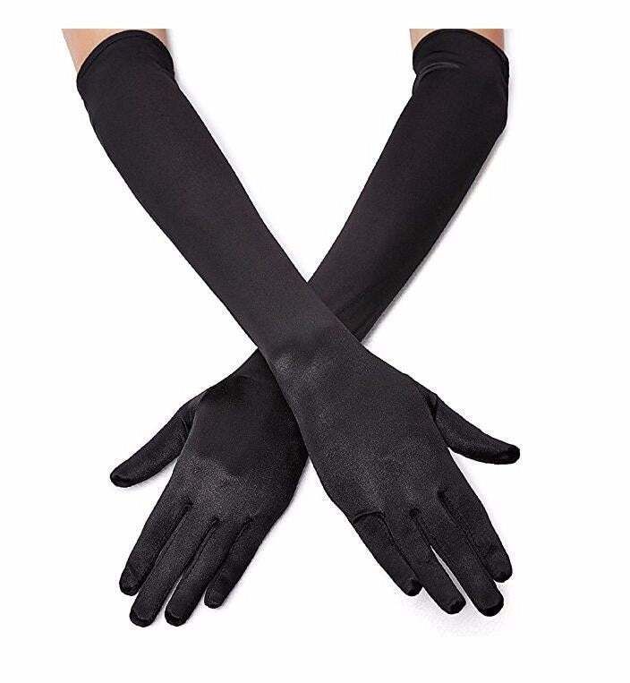 Nessiworld Black Color Lycra Elbow Length Fabric Gloves 40 cm