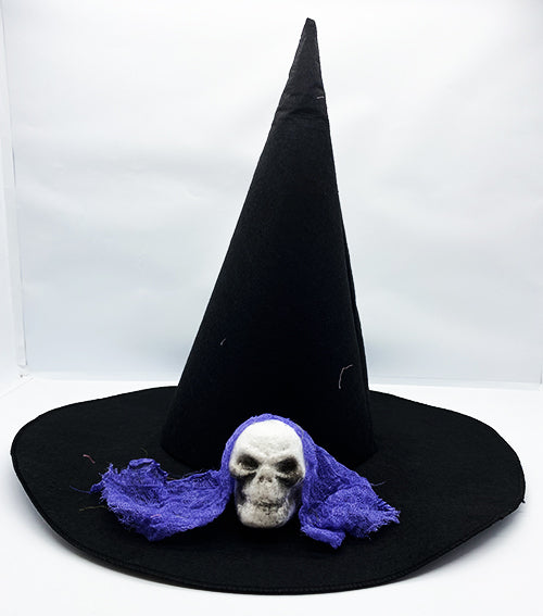 Nessiworld Black Color Blue Veil Skull Themed Witch Hat 35x38 cm