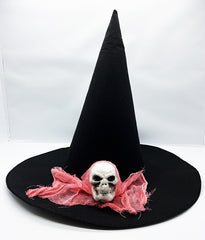 Nessiworld Black Color Pink Veil Skull Themed Witch Hat 35x38 cm