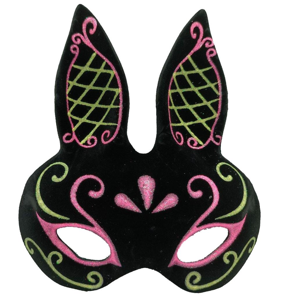 NessiWorld Black Color Pink Gold Glitter Black Suede Coated Rabbit Mask 18x16 cm