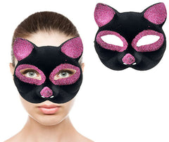 NessiWorld Black Color Pink Glitter Suede Cat Mask 18x14 cm