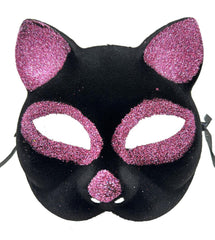 NessiWorld Black Color Pink Glitter Suede Cat Mask 18x14 cm