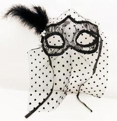 Nessiworld Black Color Black Polka Dot Veil Pearl Party Mask
