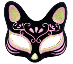 Nessiworld Black Color Suede Coating with Yellow Pink Glitter Cat Mask 17x14 cm