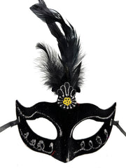 Nessiworld Black Color Feathered Black Suede Coating Party Ball Mask 20X16 cm