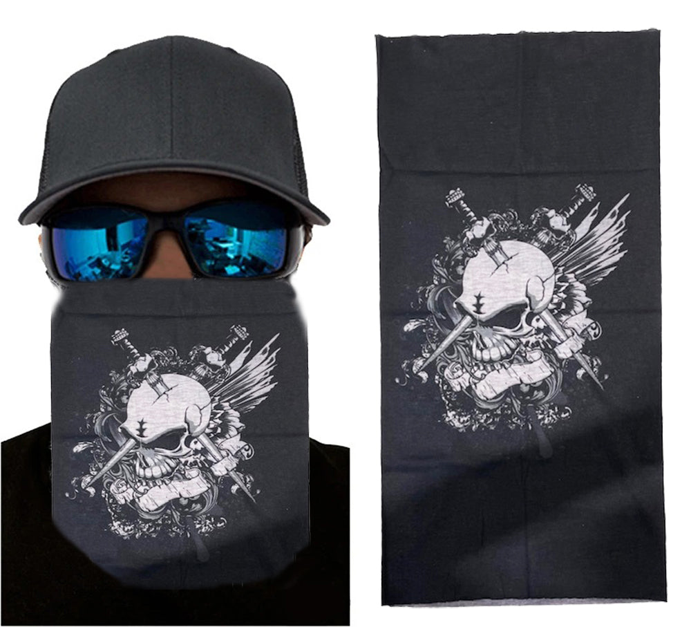 Nessiworld Black Color Lycra White Skull Printed Baf Buff Bandana 25x48 cm