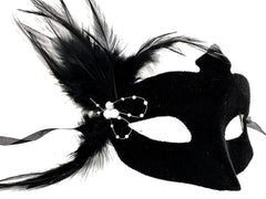 Nessiworld Black Color Side Feather Suede Coating White Pearl Party Mask 18X15 cm