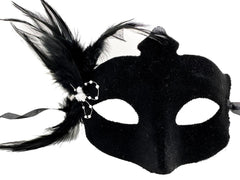 Nessiworld Black Color Side Feather Suede Coating White Pearl Party Mask 18X15 cm
