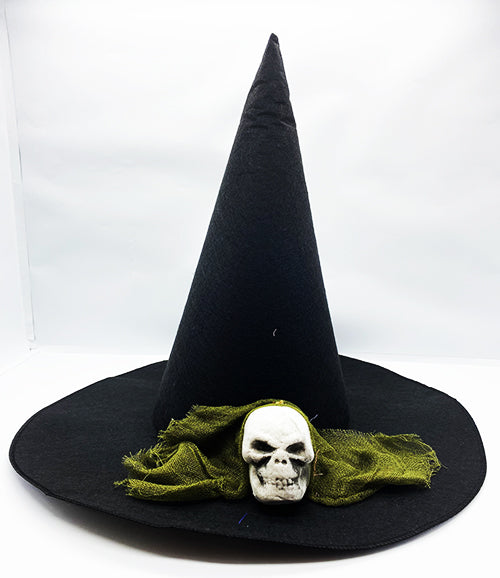Nessiworld Black Color Green Veil Skull Themed Witch Hat 35x38 cm