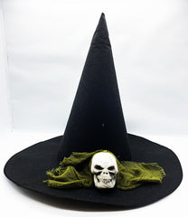 Nessiworld Black Color Green Veil Skull Themed Witch Hat 35x38 cm
