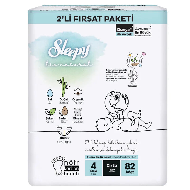 Nessiworld Sleepy Bio Natural Baby Diaper 2 Pack 4 Size 82 Pieces