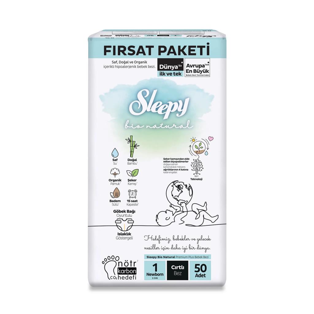 Nessiworld Sleepy Bio Natural Baby Diaper Opportunity Package 1 Size 50 Pieces