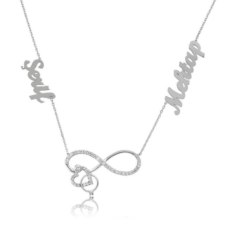 Collier femme en argent avec nom de cœur et infini